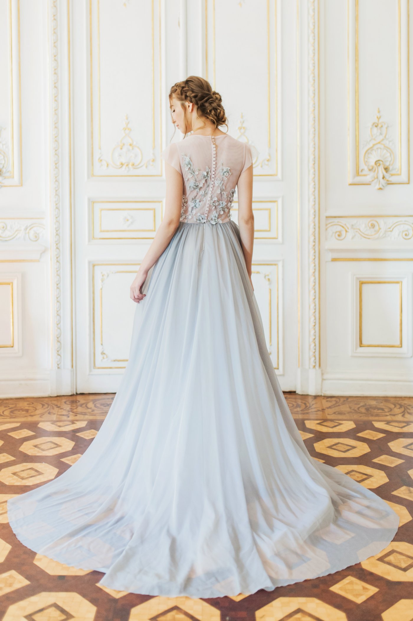Long Sleeves Wedding Dresses Royal Blue Satin Black Lace Ball Gowns Br –  angelaweddings