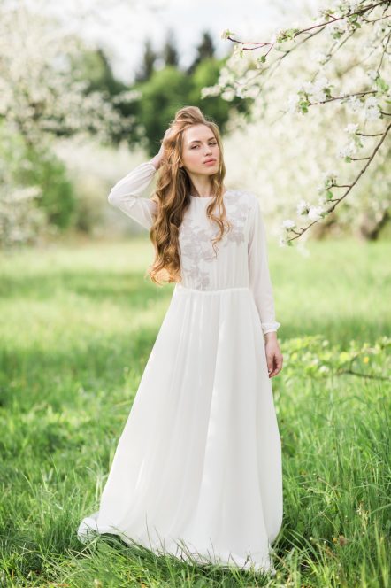 Wedding dress with lace appliques