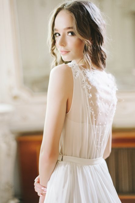 Off-white wedding gown by Tatyana Chaiko and Cathy Telle