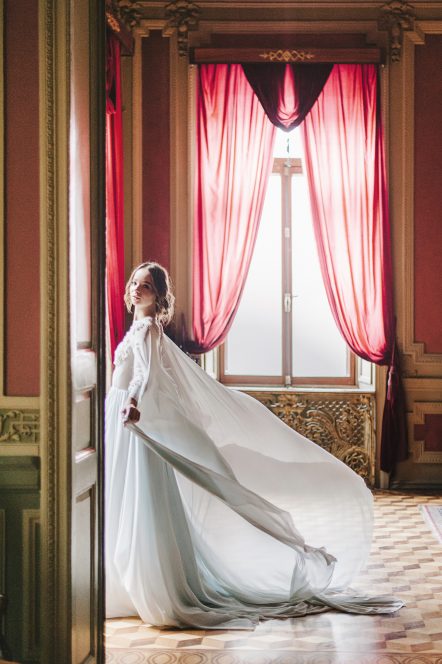 Blue cape wedding gown by Tatyana Chaiko and Cathy Telle