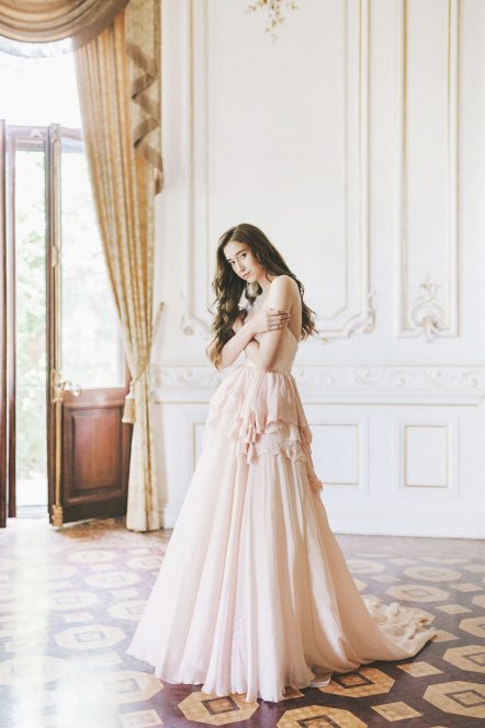Strapless pink wedding gown