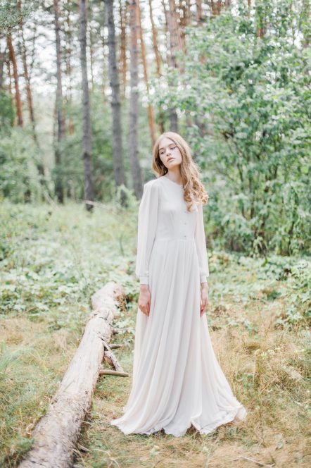 Olive Wedding Dress with Shirtwaist Bodice