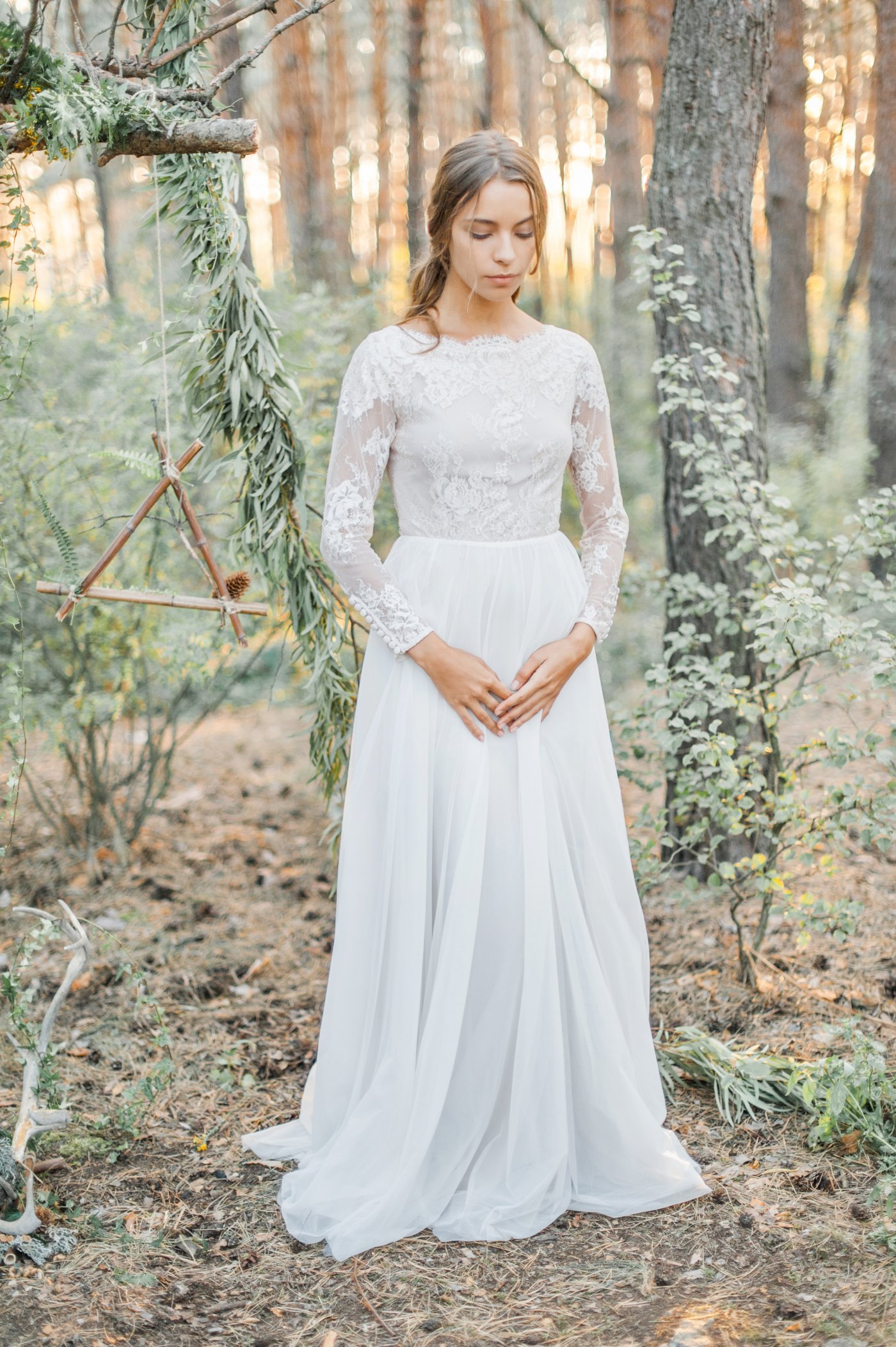 high neck lace wedding dress with sleeves