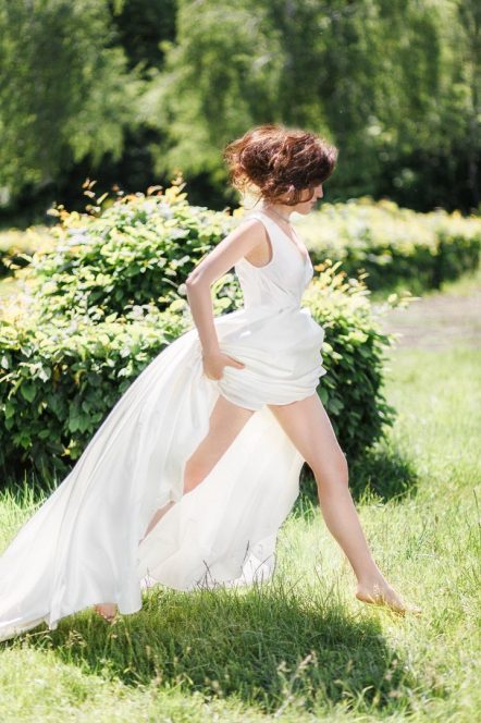 Off-white strap wedding dress