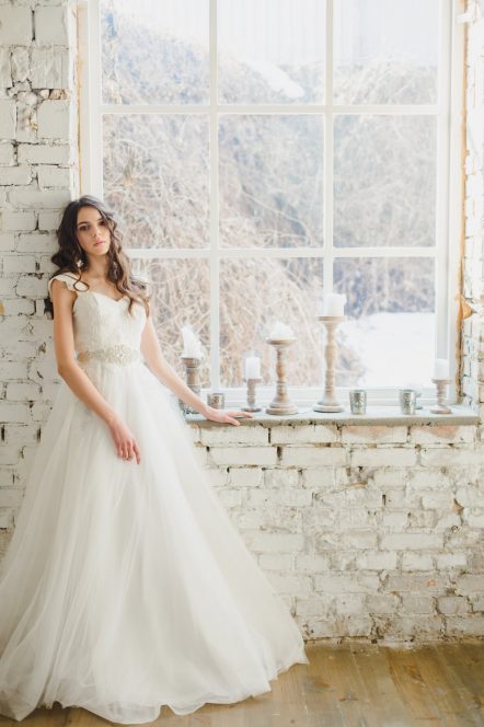 Off-white strap wedding dress