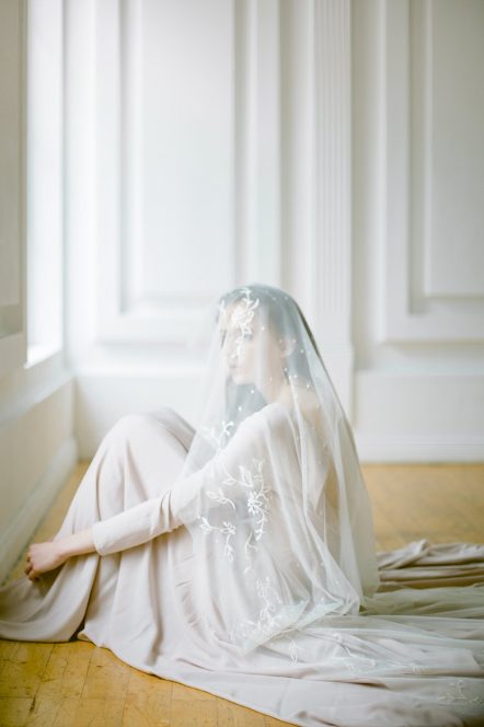 Beige fingertip wedding veil