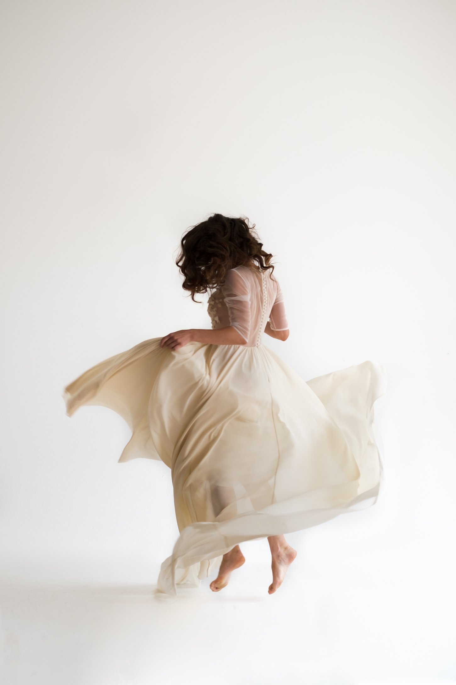 Sheer wedding dress with hand cut silk ribbons embellishment | Cathy Telle