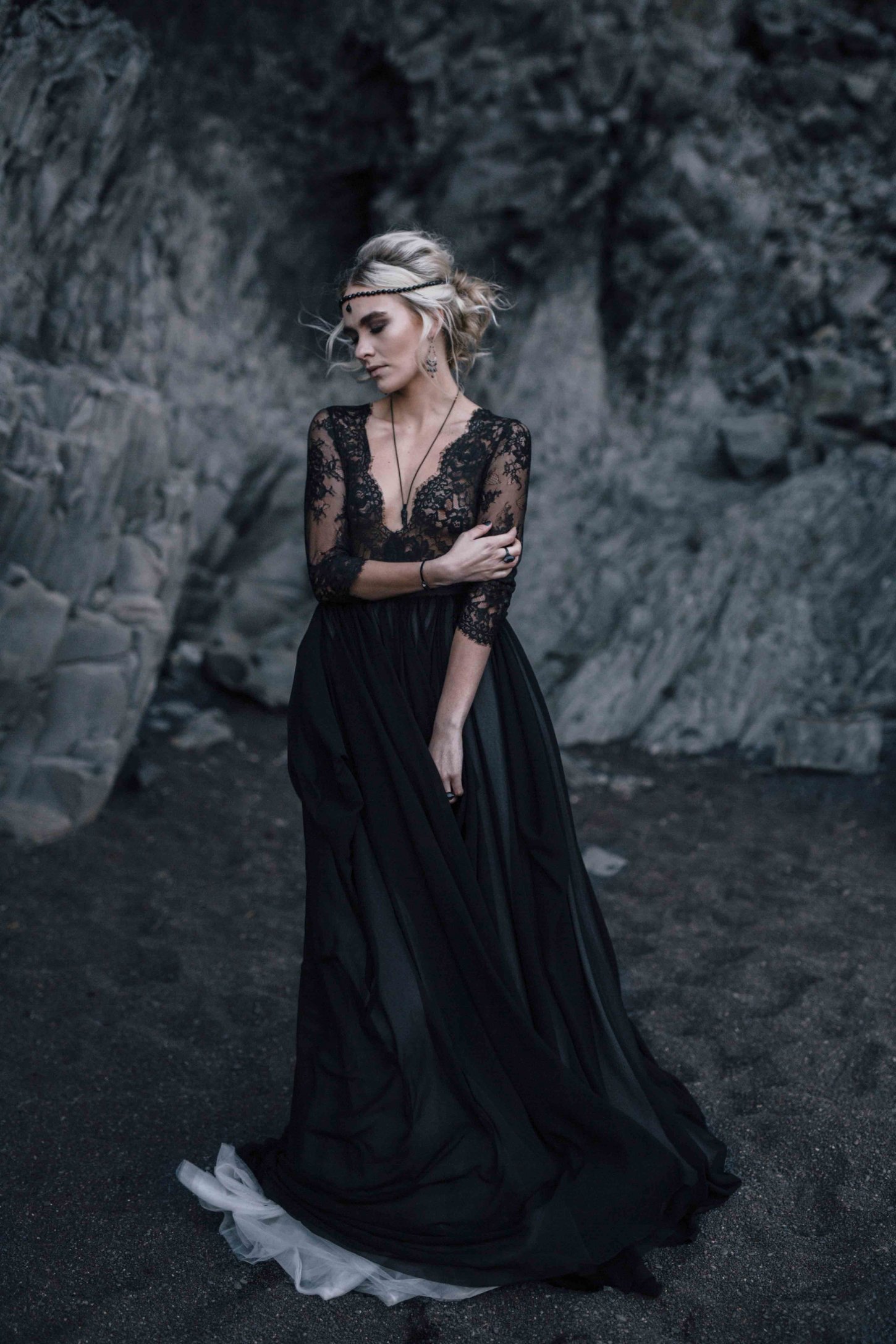 Black Long Sleeve Lace Gown