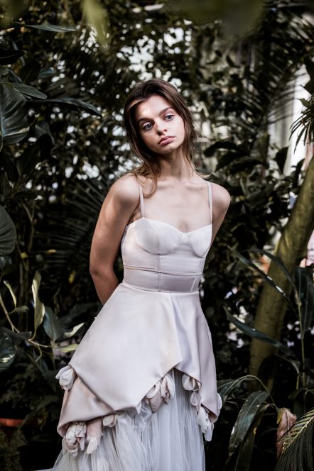 Spaghetti strap lilac wedding dress